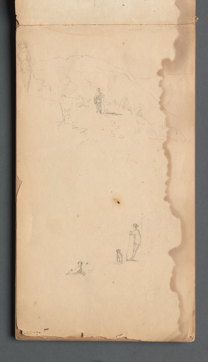 Skizzenbuch, Seite 02: Figur in einer Landschaft mit Hund de Sanford Robinson Gifford
