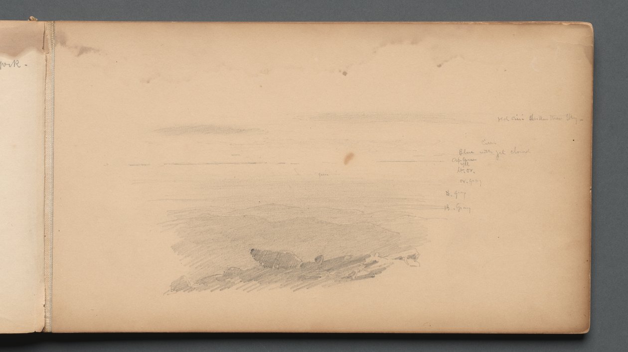 Cuaderno de bocetos, página 04: Paisaje marino con anotaciones de color, 1859 de Sanford Robinson Gifford