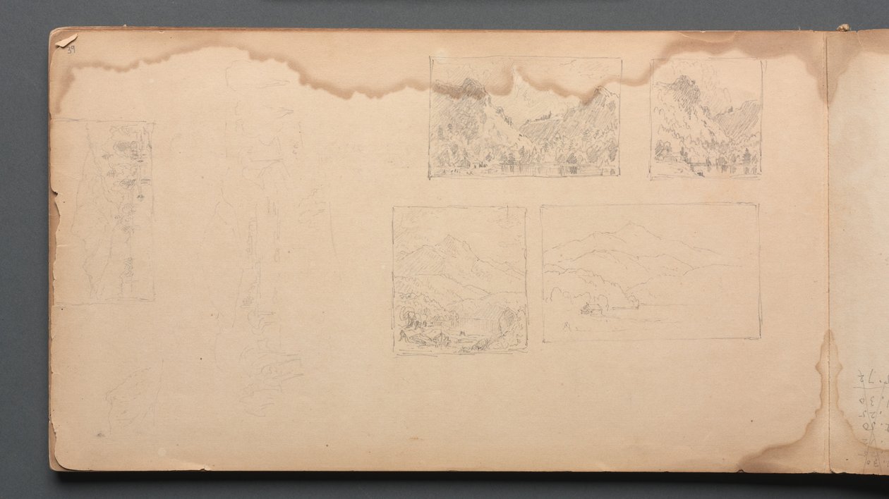 Cuaderno de bocetos, página 39: Paisaje de Maine Vignittes de Sanford Robinson Gifford