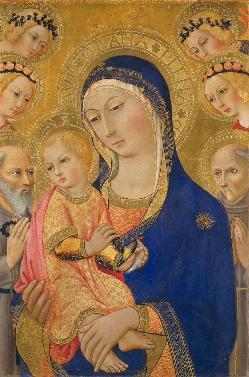 Madonna y Niño con San Jerónimo, San Bernardino y Ángeles, c.1460-70 de Sano di Pietro
