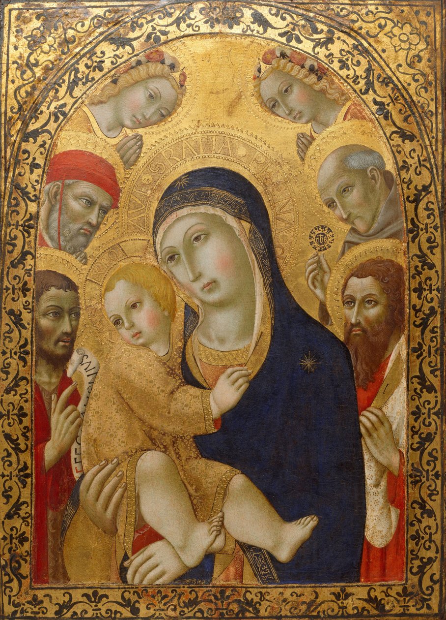 Madonna y el Niño con los santos Jerónimo, Juan Bautista, Bernardino y Bartolomé, ca 1450-1475 de Sano di Pietro