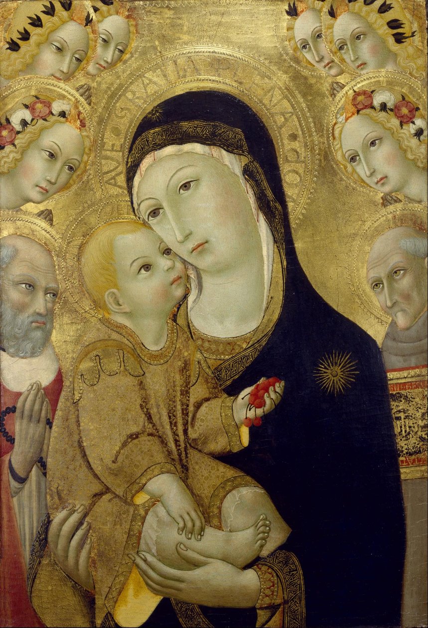 Virgen con el Niño, los santos Jerónimo y Bernardino de Siena y seis ángeles de Sano di Pietro