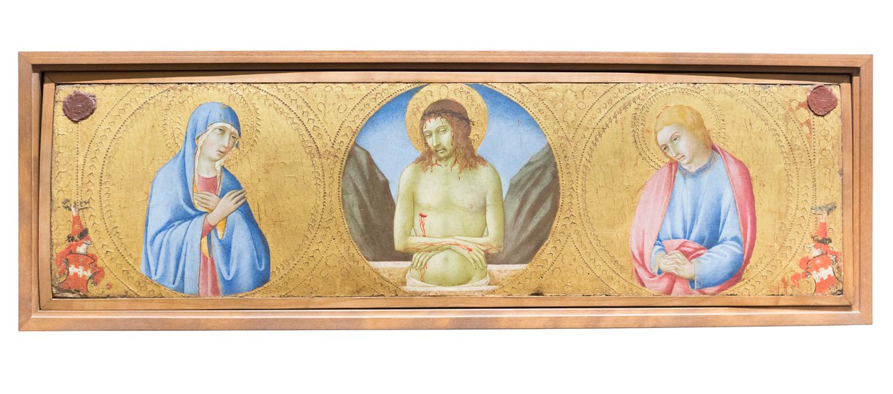 Cristo como varón de dolores entre la virgen María y san Juan evangelista de Sano di also Ansano di Pietro di Mencio Pietro