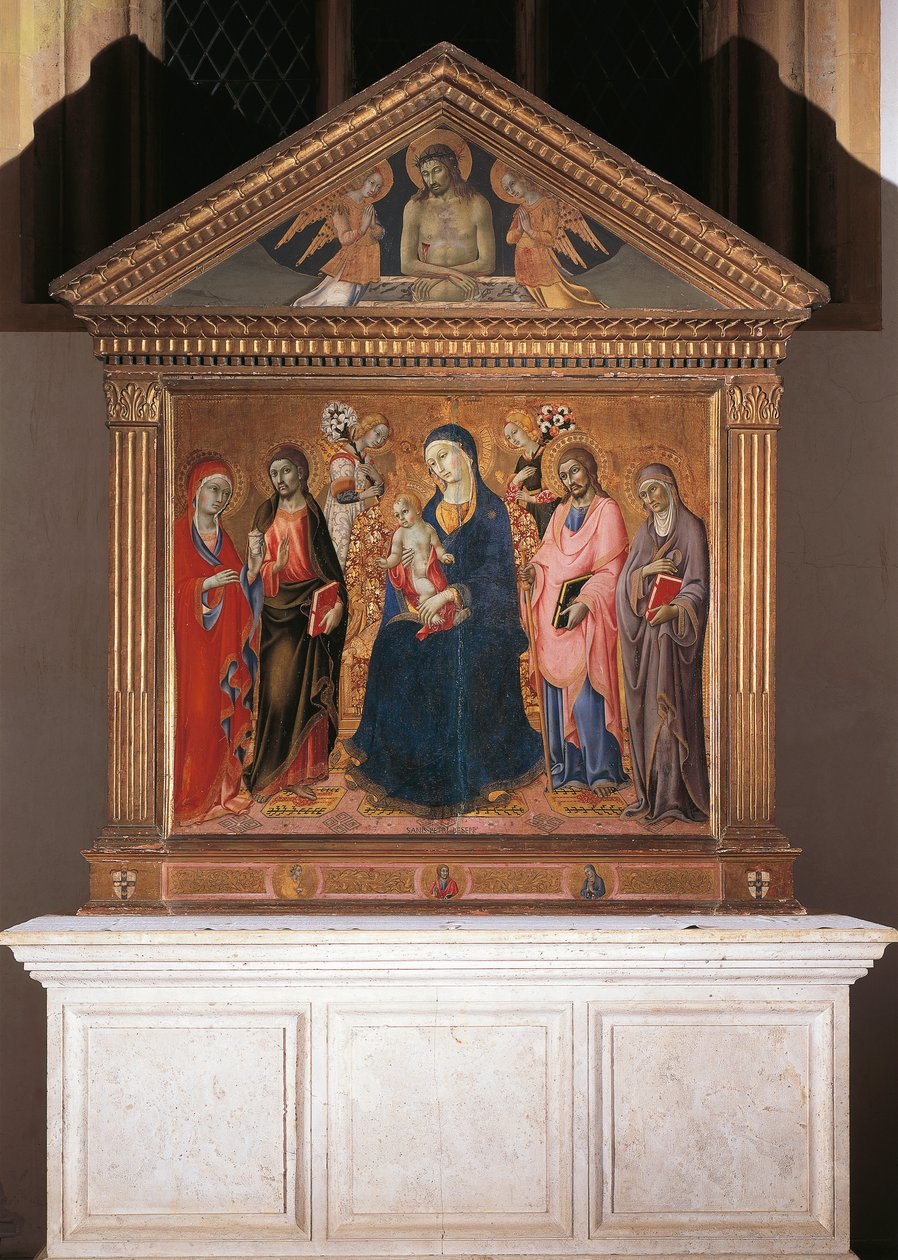 La Virgen y el Niño con Santos y Cristo en la Piedad de Sano di also Ansano di Pietro di Mencio Pietro