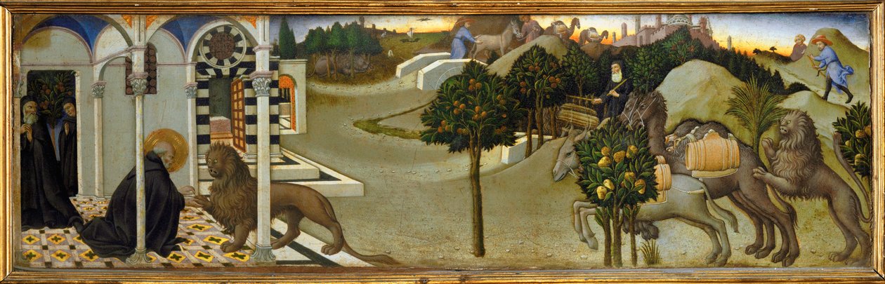 San Jerónimo saca una espina de la pata del león ... de Sano di also Ansano di Pietro di Mencio Pietro