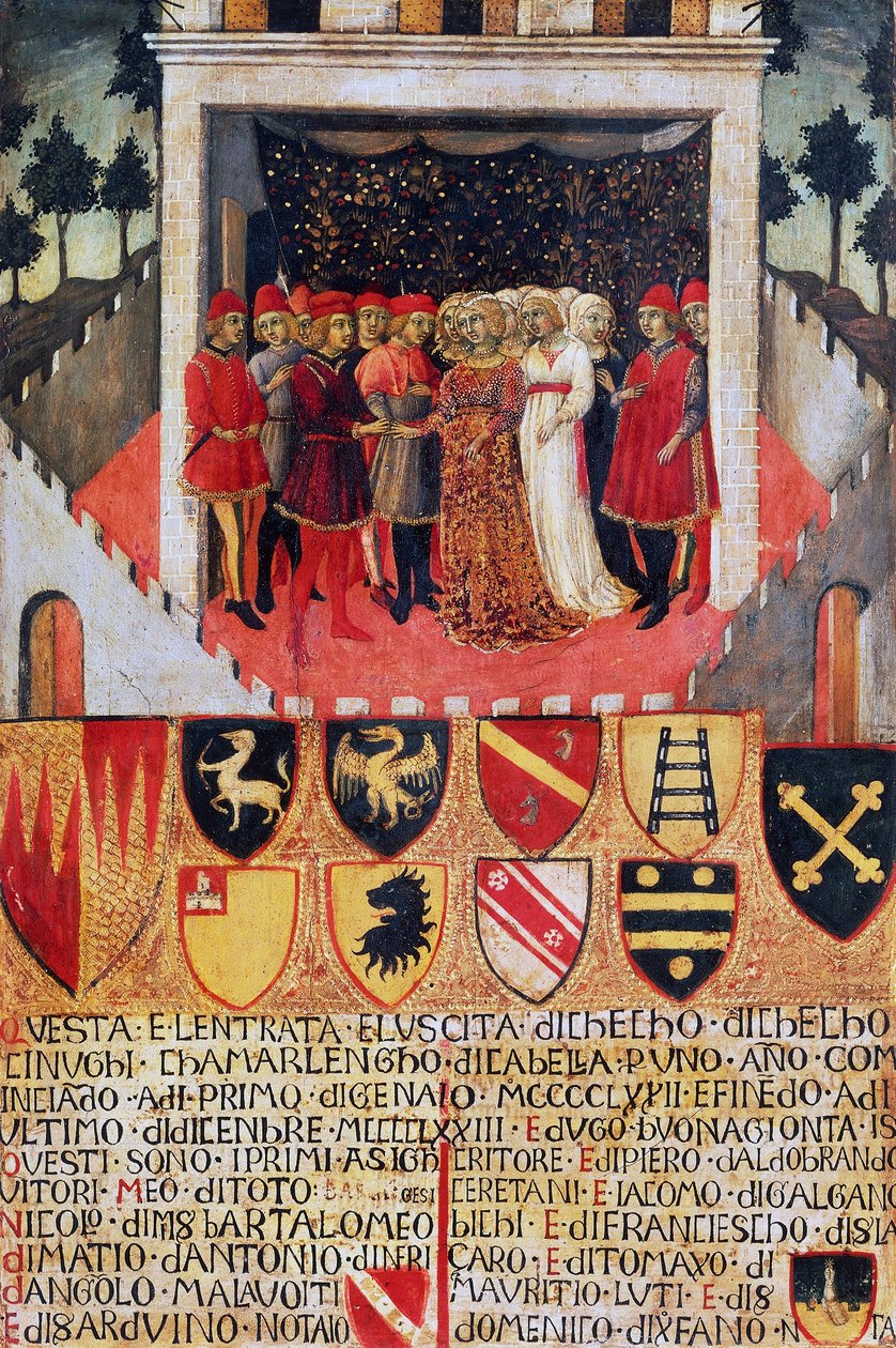 El regalo del anillo, escena de boda entre familias nobles sienesas de Sano di also Ansano di Pietro di Mencio Pietro