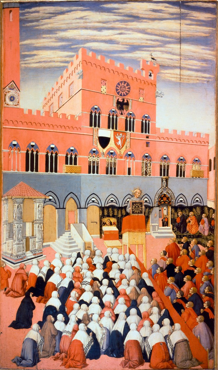 La predicación de Bernardino de Siena (Bernardino da Siena o Bernardino degli Albizzeschi) de Sano di also Ansano di Pietro di Mencio Pietro