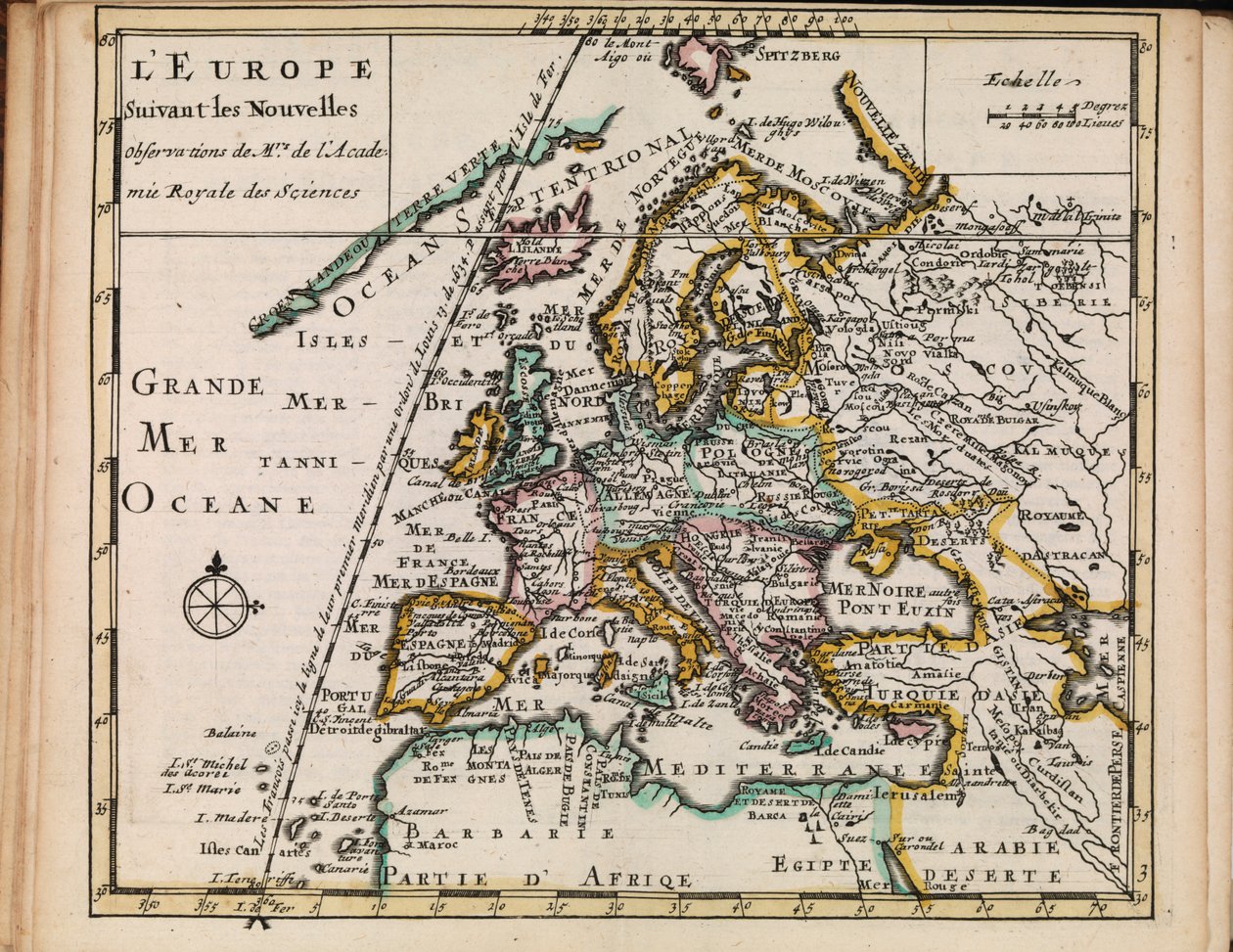 Mapa de la colección de mapas de la Biblioteca Nacional. El mapa fue publicado entre 1690-1708 y muestra Europa de Sanson chez Mortier