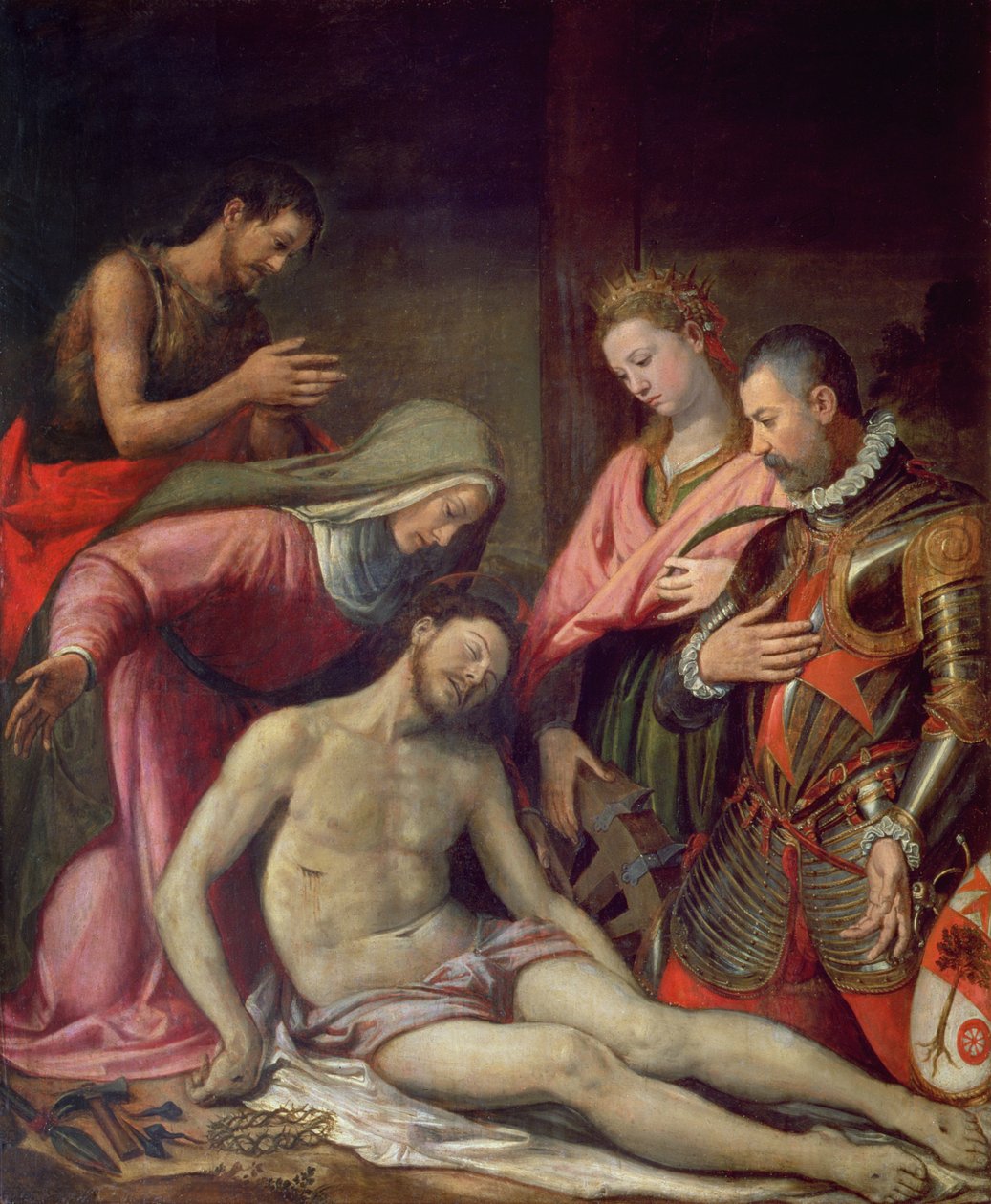 La deposición de Cristo con San Juan Bautista, Santa Catalina de Alejandría y un donante de Santi di Tito