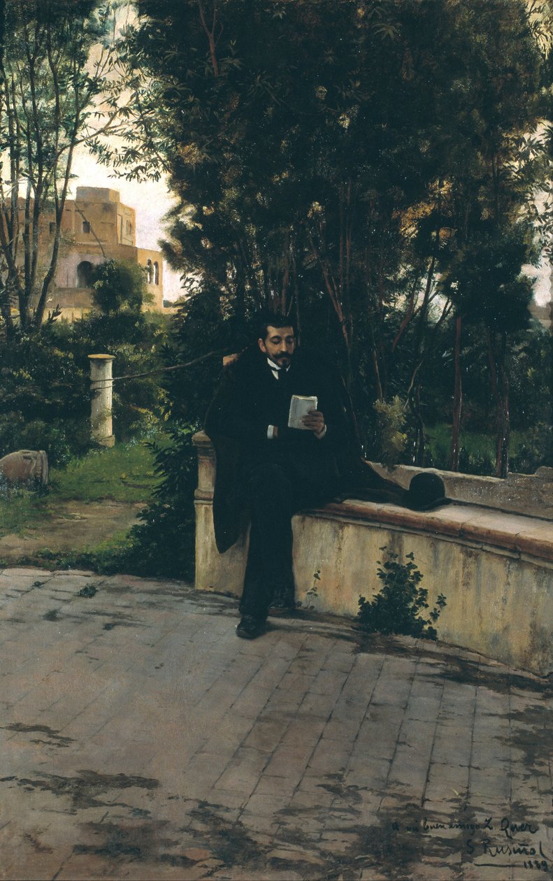 Senyor Quer en el jardín de Santiago Rusiñol