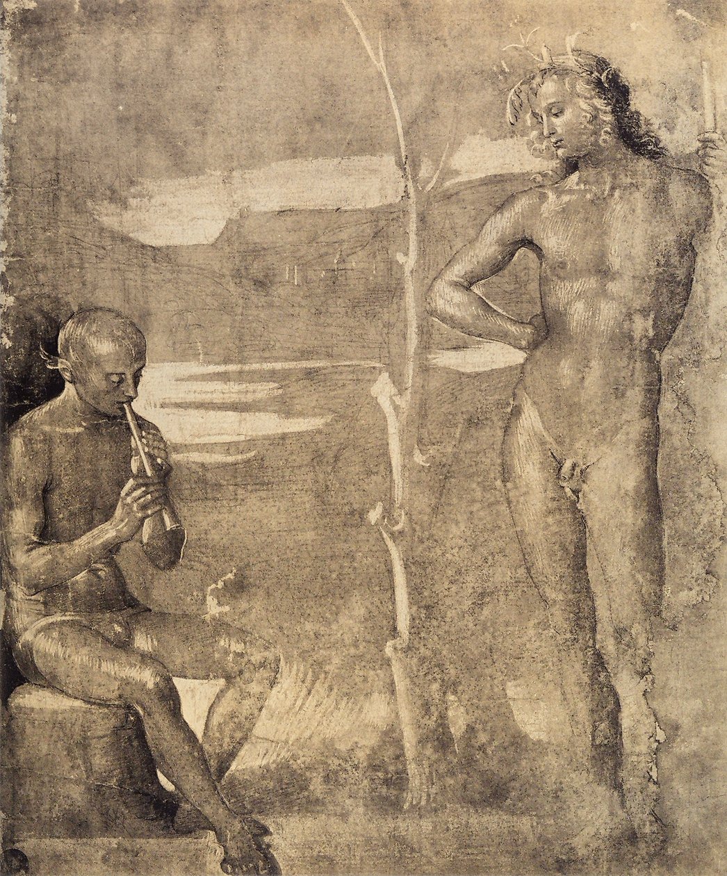 Dibujo preparatorio para Apolo y Marsias de Raffaello Sanzio Raphael