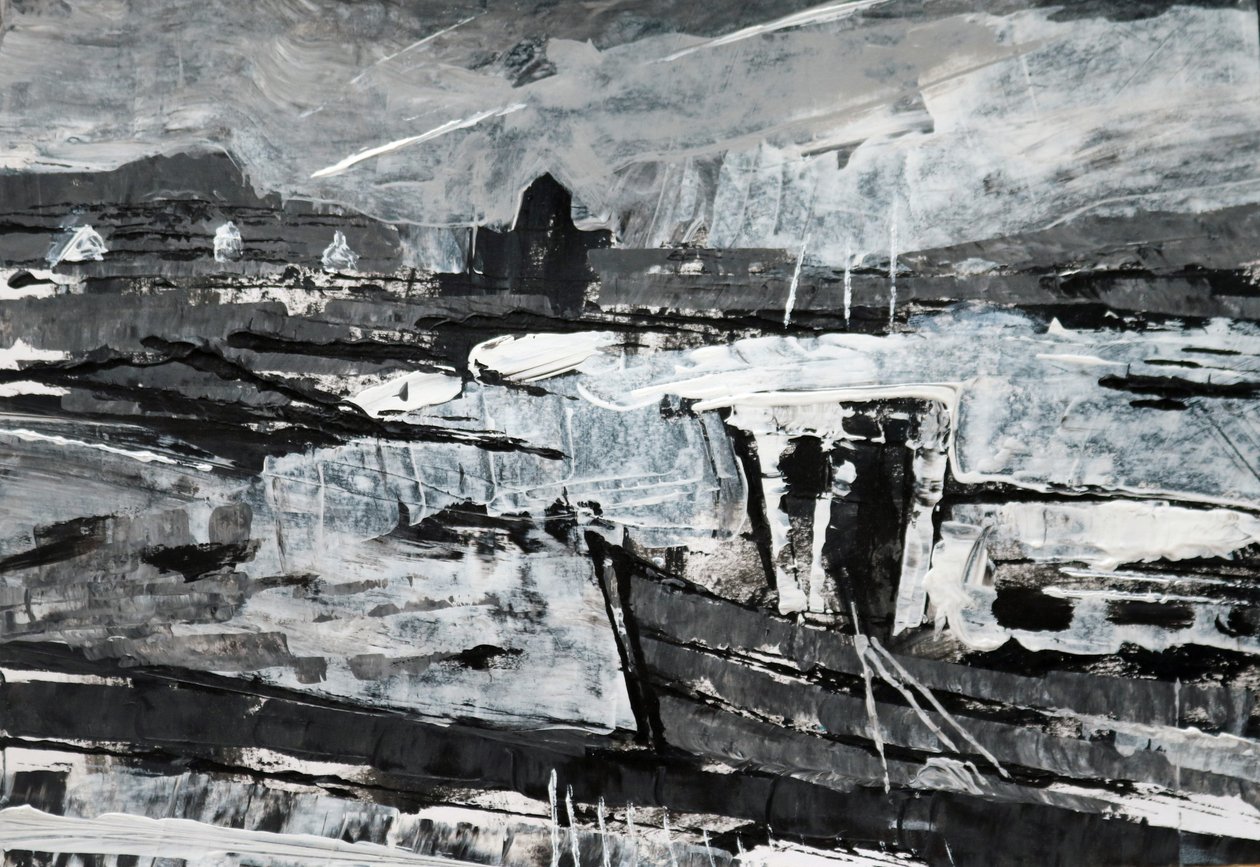 Amarre (pintura en blanco y negro) de Sara Hayward