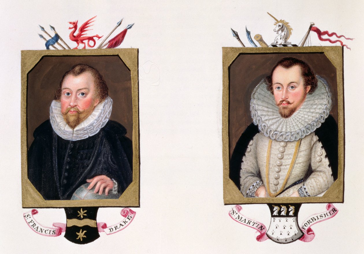 Doble retrato de Sir Francis Drake (c.1540-96) y Sir Martin Frobisher (c.1535-94) de 