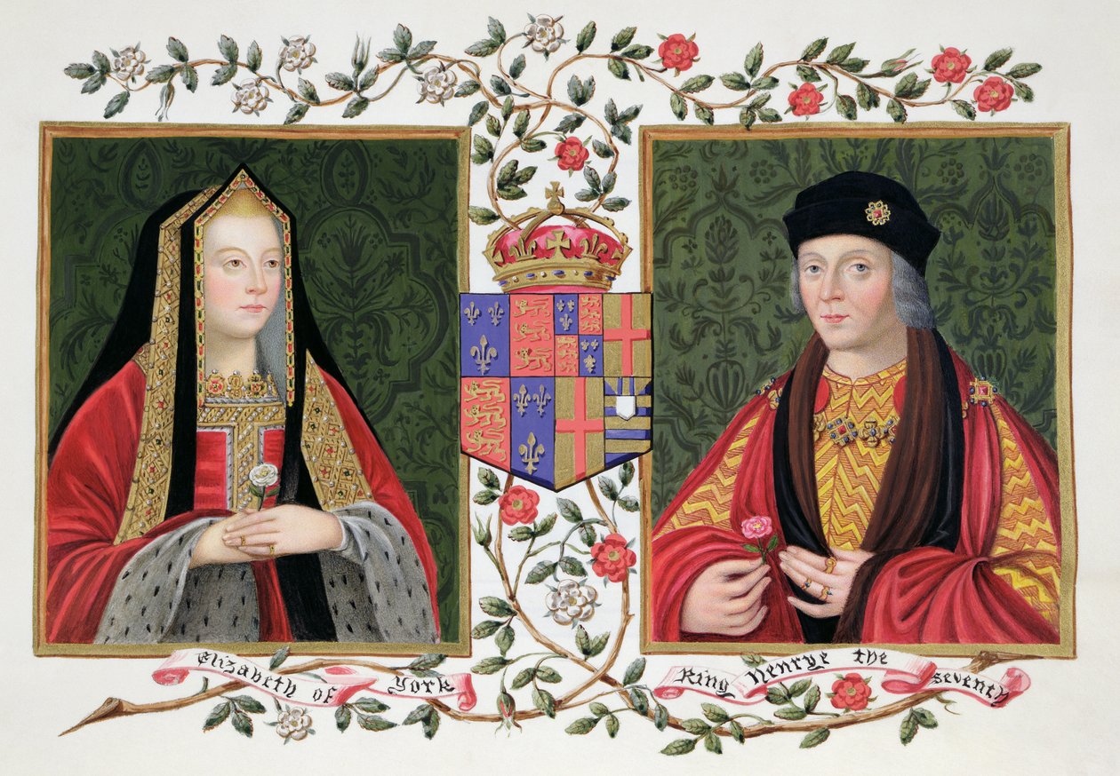 Doble retrato de Isabel de York (1465-1503) y Enrique VII (1457-1509) sosteniendo la rosa blanca de York y la rosa roja de Lancaster de 