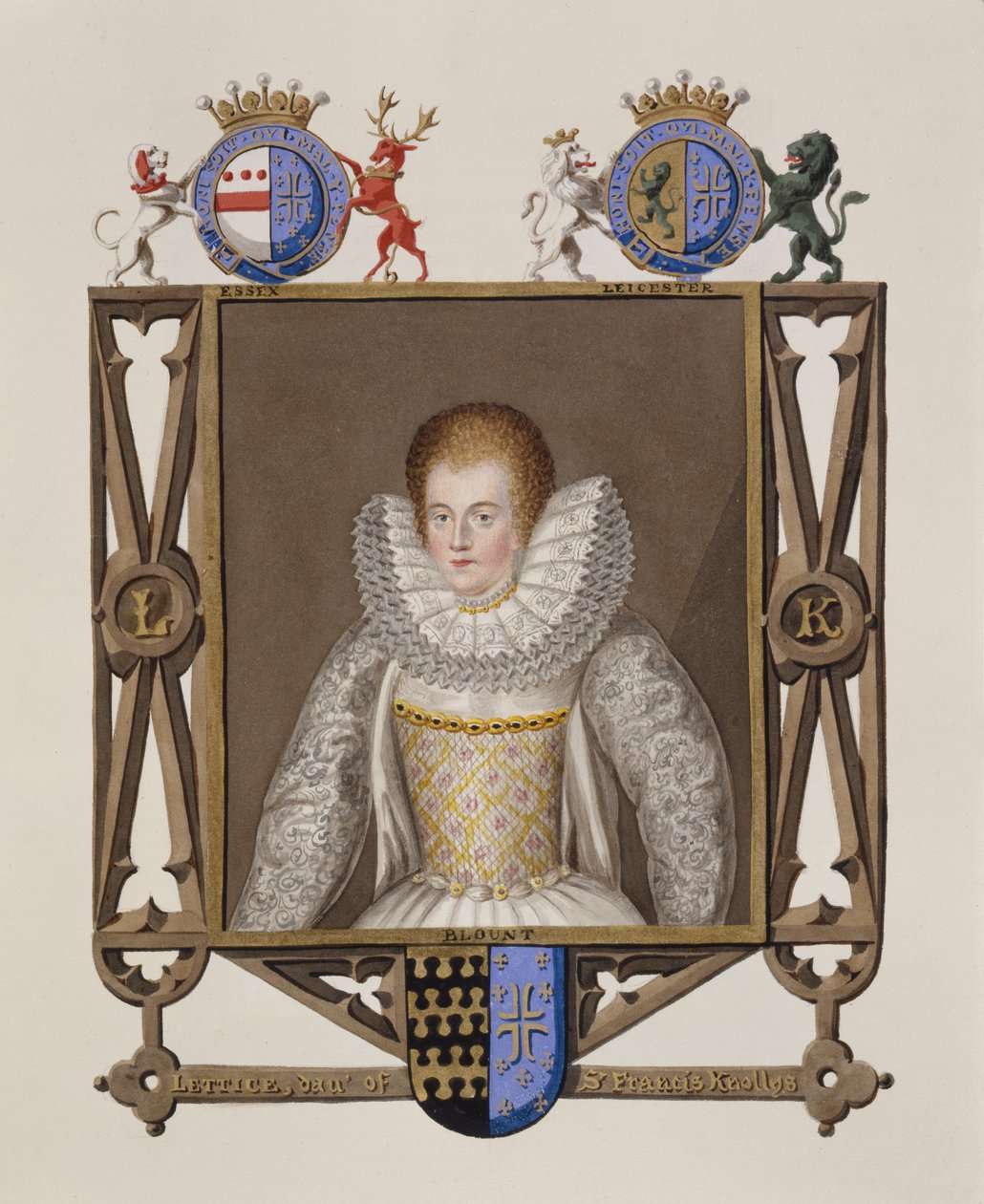 Retrato de Lettice Knollys (c.1541-1634) hija de Sir Francis Knollys de Memorias de la corte de la reina Isabel, publicado en 1825 de Sarah Countess of Essex