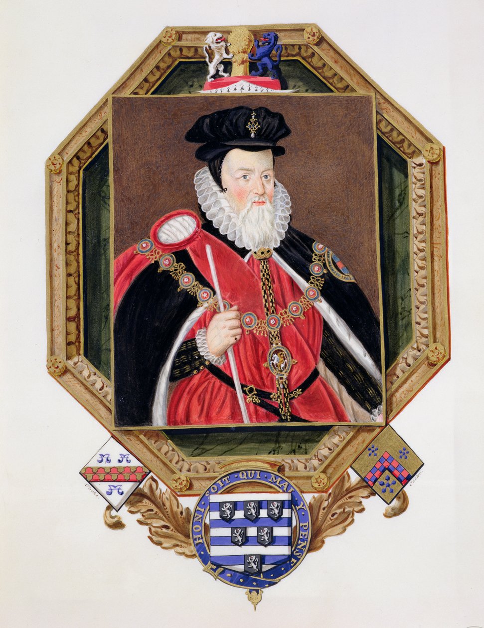 Retrato de William Cecil (1520-98) 1er Barón Burghley de Memorias de la Corte de la Reina Isabel, después de una pintura de Marcus Gheeraerts el Joven, publicada en 1825 de Sarah Countess of Essex