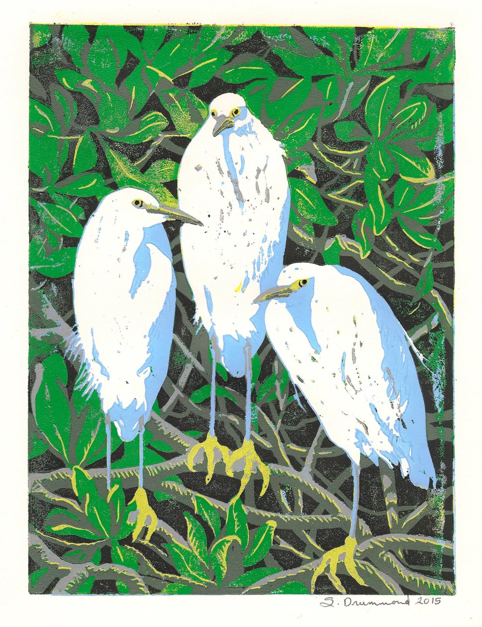 Trío, 2015 (linograbado) de Sarah Drummond