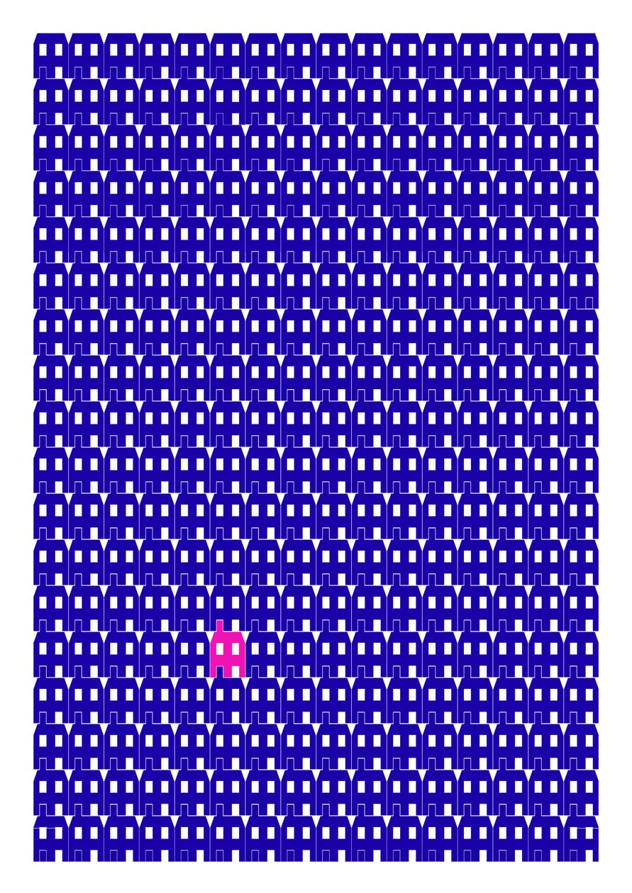 Blue Paper House Repeat Print, 2014 (impresión giclée gráfica) de Sarah Evans