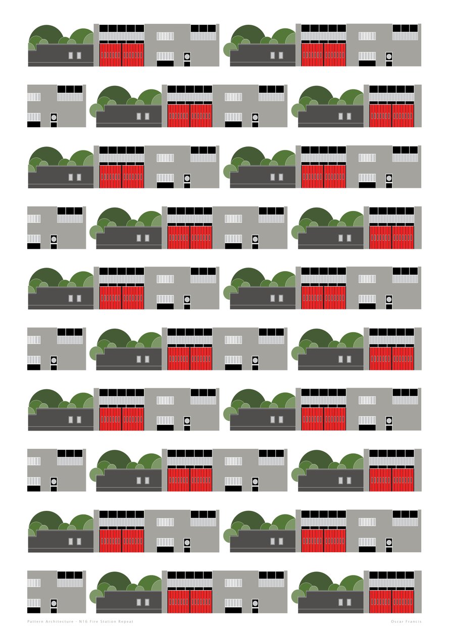 Fire Station Repeat Print, 2014 (impresión giclée gráfica) de Sarah Evans