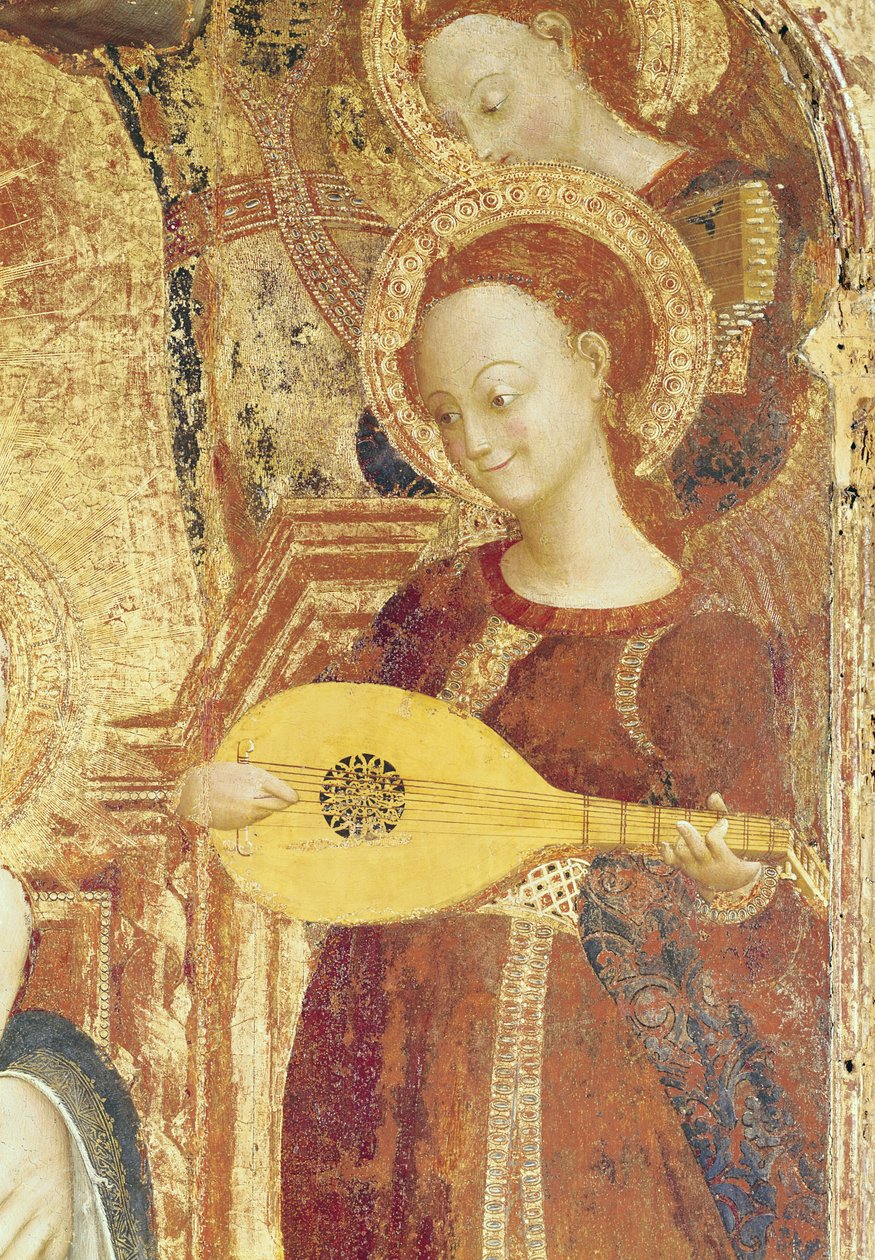 Virgen y Niño entronizados con seis ángeles, detalle de un ángel músico, 1437-44 de Stefano Sassetta