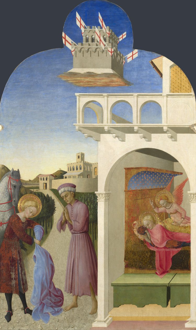 San Francisco y el Caballero Pobre, y la Visión de Francisco del Retablo de Borgo del Santo Sepolcro, 1437-1444 de Sassetta