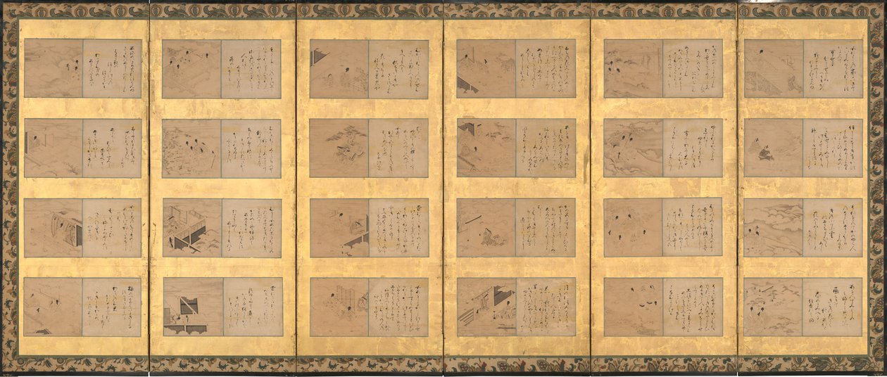 Cuarenta y nueve escenas de los Cuentos de Ise Ise monogatari, mediados del siglo XVII de Satomura Genchin