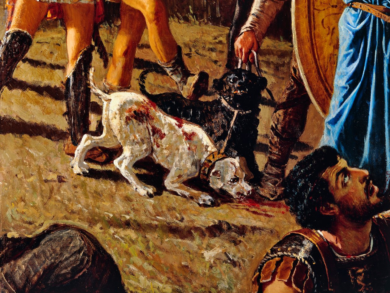 Perros en el campo de batalla (detalle) de Saverio Altamura