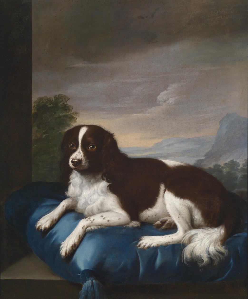 Un Springer Spaniel inglés sobre un cojín de Sawrey Gilpin
