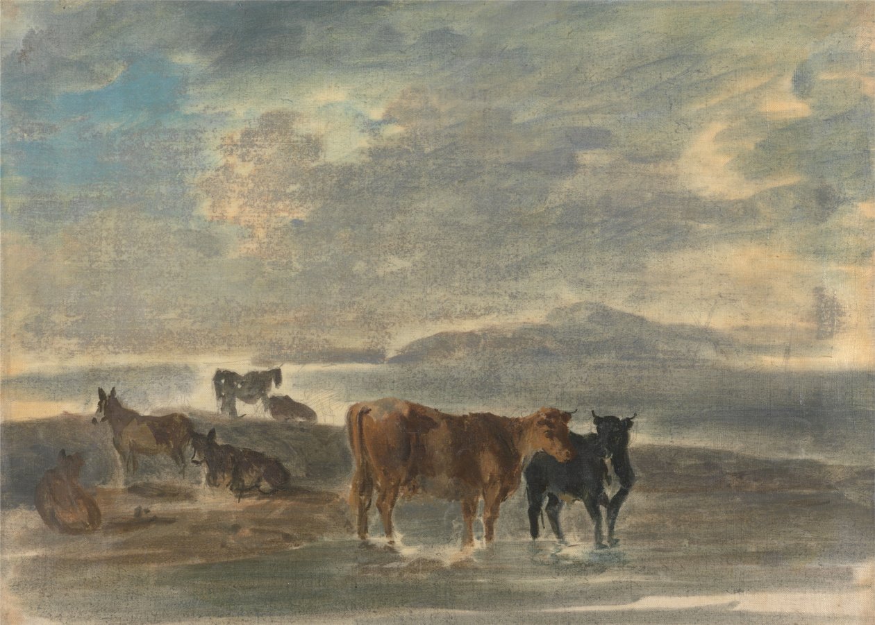 Caballos y vacas en un paisaje montañoso de Sawrey Gilpin