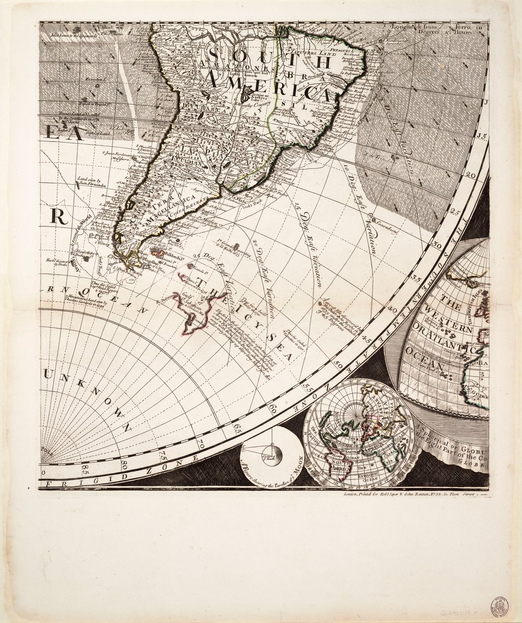 Un nuevo y correcto mapa del mundo (sección), c.1774 (grabado coloreado) de Sayer & Bennett