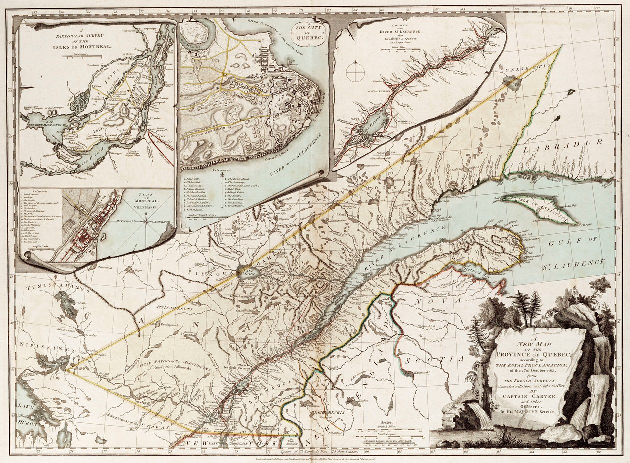 Mapa de Quebec, Canadá de Sayer & Bennett