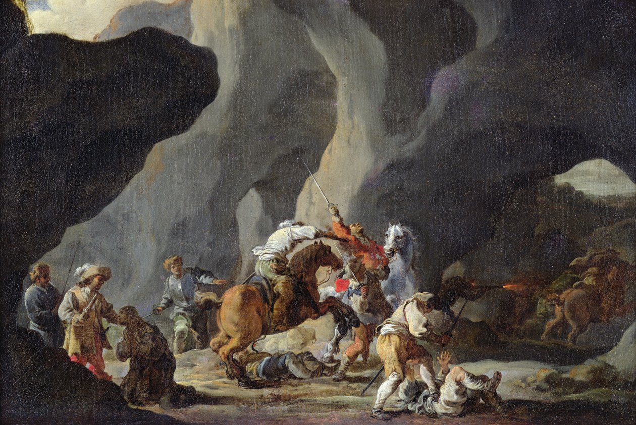 Ataque a los Viajeros, c.1634-37 de Sébastien Bourdon