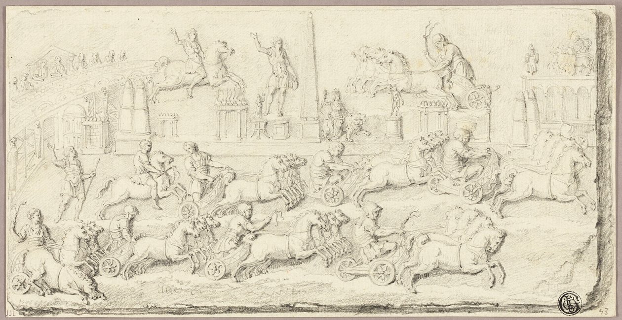 Carrera de cuadrigas romanas (según bajorrelieve antiguo) de Sébastien Le Clerc the Younger