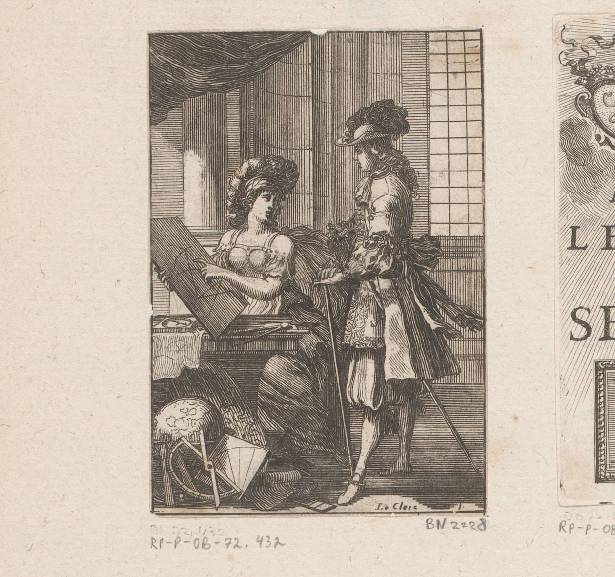 Geometria y joven con dibujo geométrico Portada de: Pratique de la géometrie, sur le papier et sur le terrain (...), 1669 de Sébastien Leclerc (I)