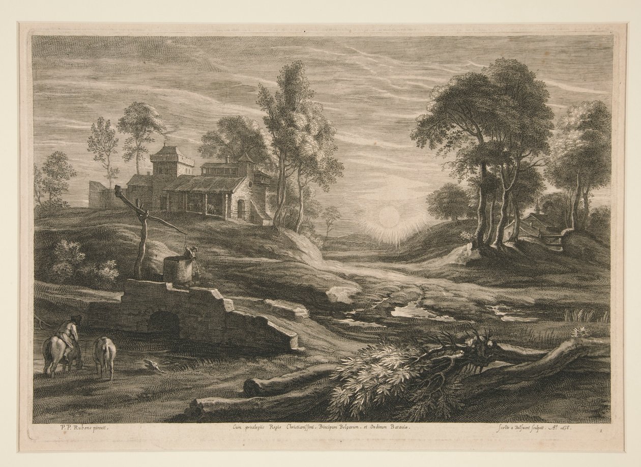 Paisaje con pozo de drenaje de Schelte Adams Bolswert