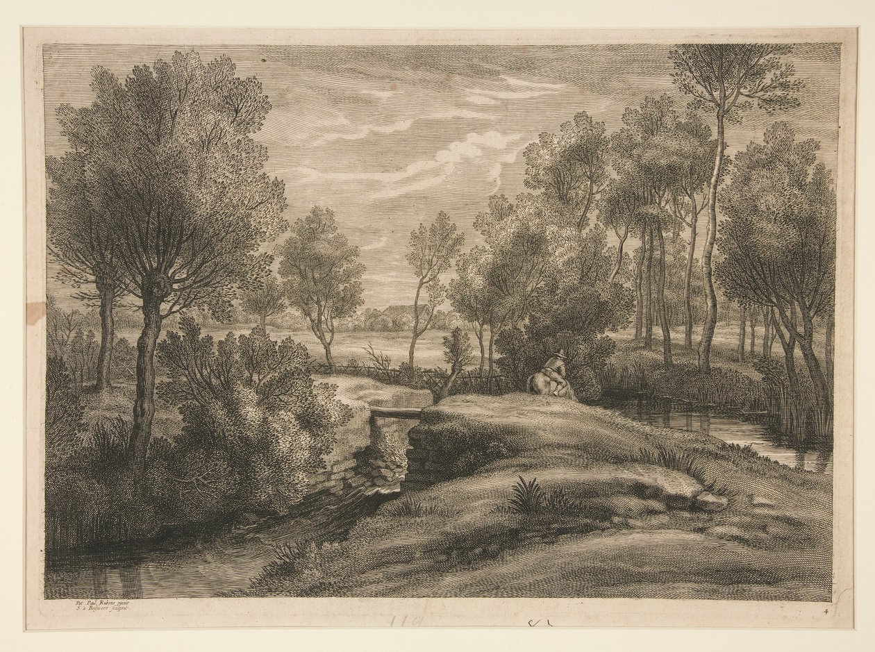 Paisaje con hombre regando su caballo de Schelte Adams Bolswert