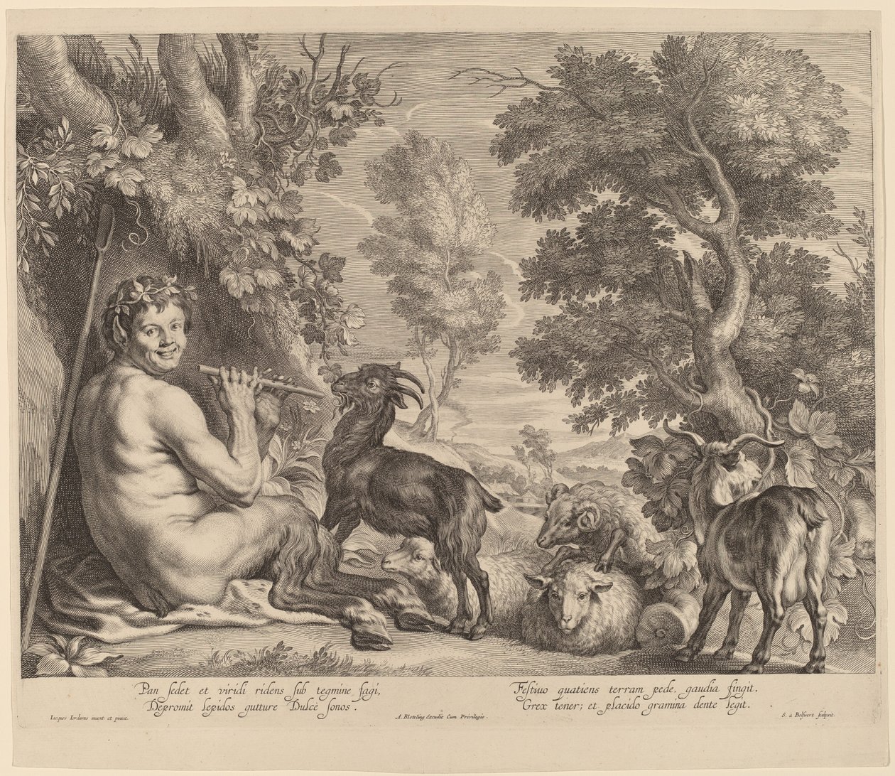 Pan tocando la flauta de Schelte Adams Bolswert after Jacob Jordaens