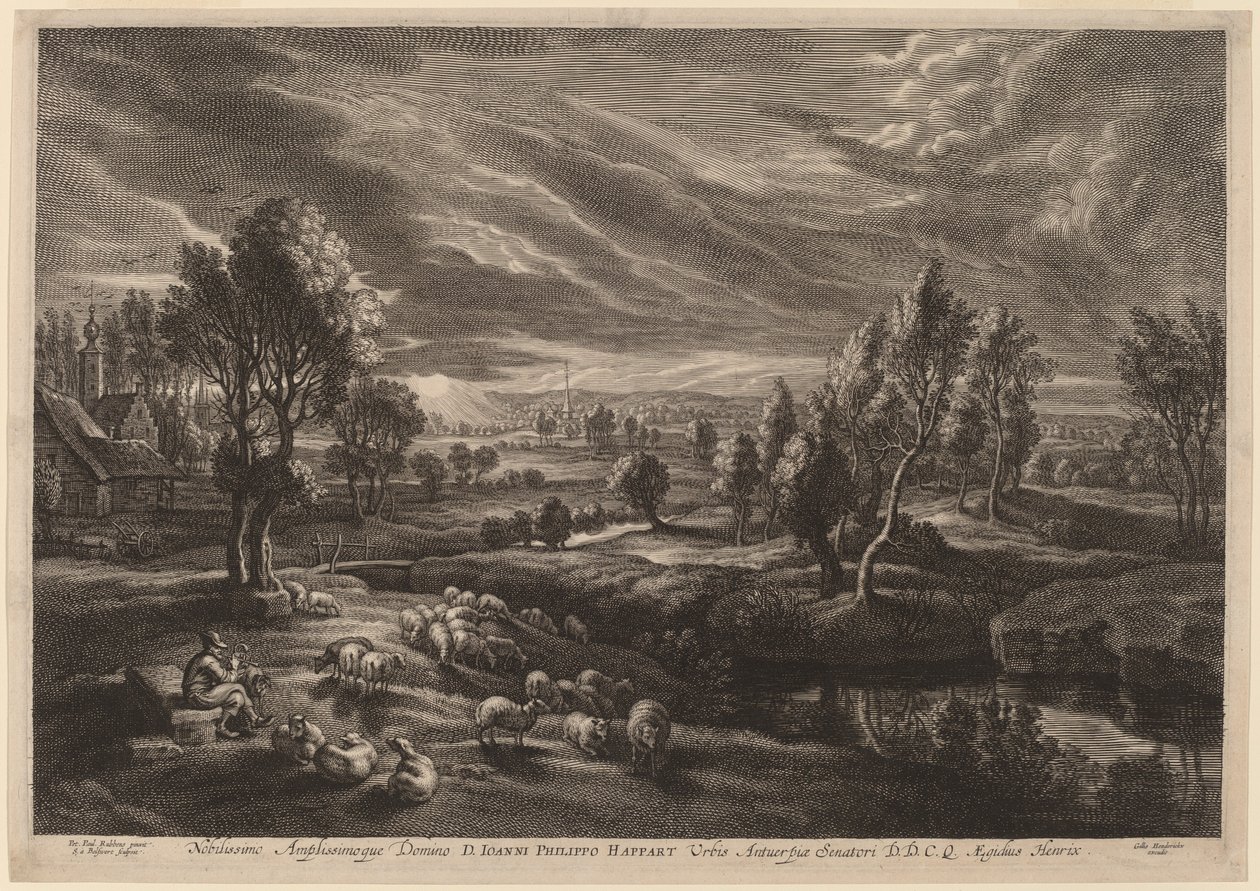 Un Paisaje con un Pueblo de Schelte Adams Bolswert after Sir Peter Paul Rubens