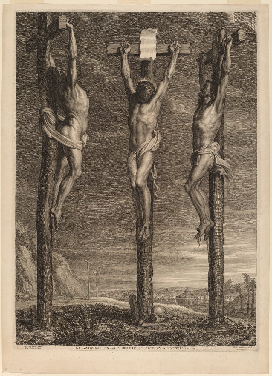 Cristo crucificado entre dos ladrones de Schelte Adams Bolswert after Sir Peter Paul Rubens