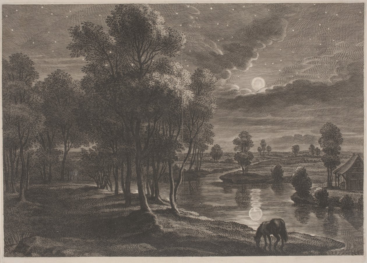 Paisaje fluvial a la luz de la luna de Schelte Adams Bolswert, after Sir Peter Paul Rubens