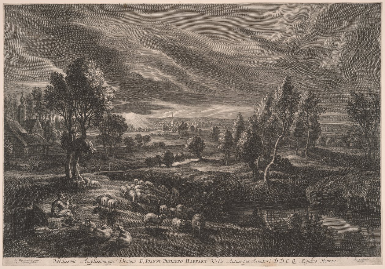 Paisaje con ovejas, de Los pequeños paisajes de Schelte Adamsz. Bolswert