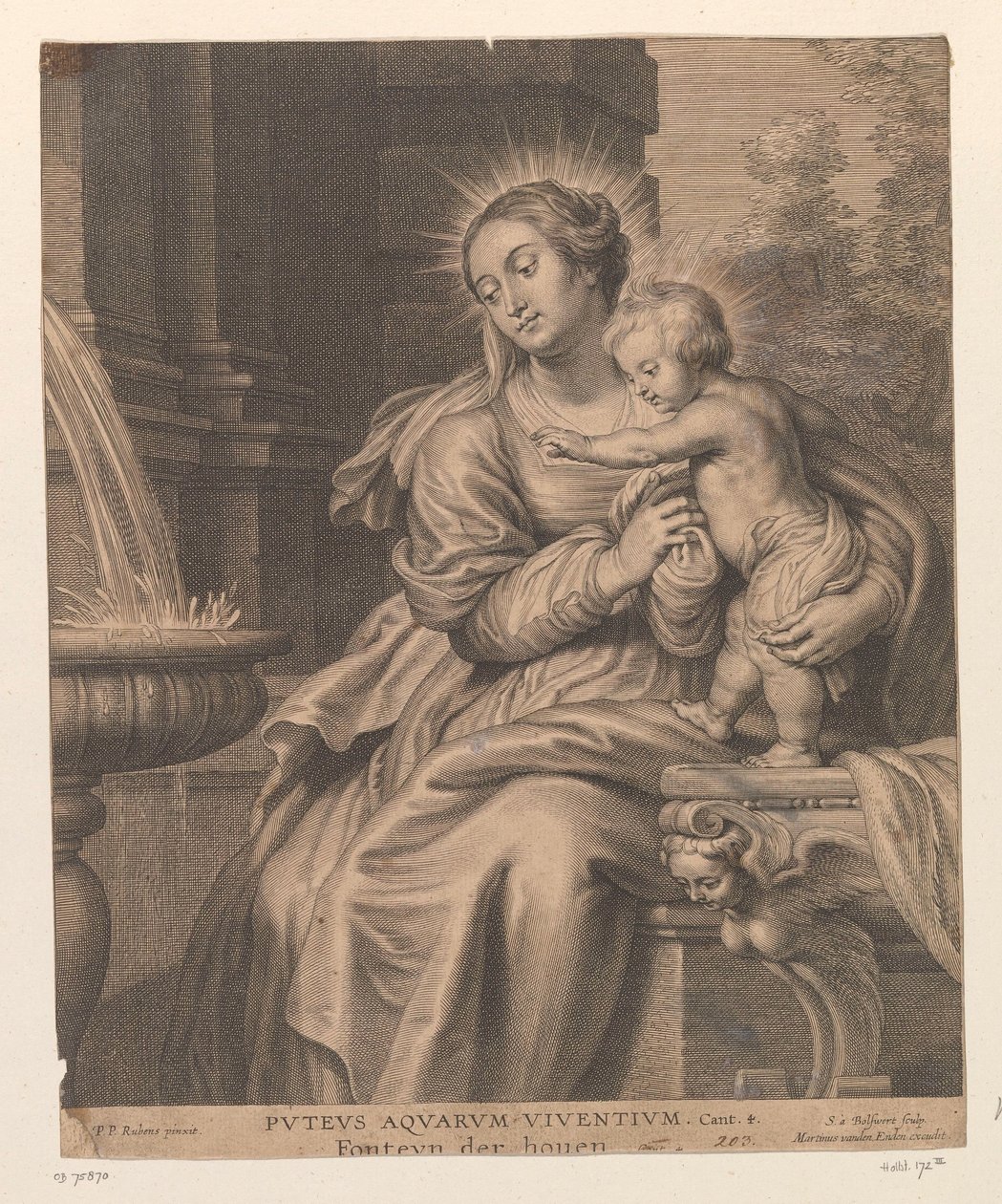 María conoció a amable bij een fontein Fuente de aguas vivas / Fonteyn der houen (título sobre objeto) de Schelte Adamsz. Bolswert