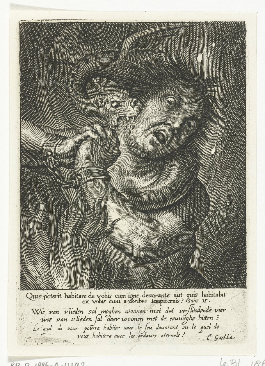 Alma en el infierno mordida por monstruo Velins (título de la serie) de Schelte Adamsz. Bolswert