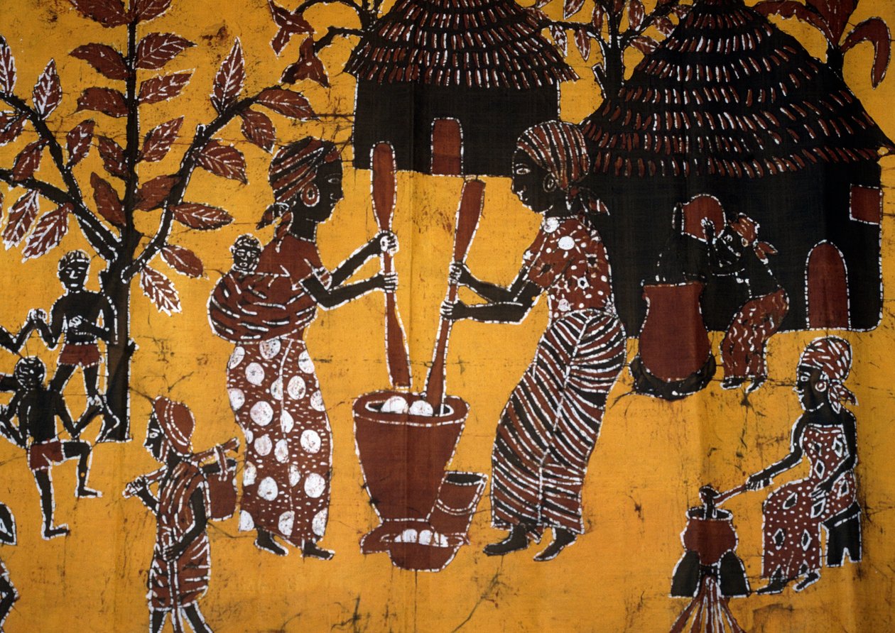 Tela confeccionada con técnica batik, artesanía de Togo de School African