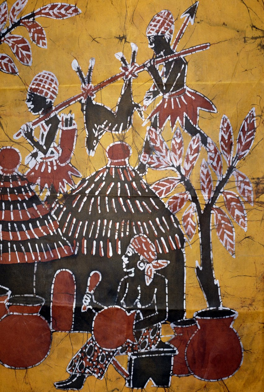 Tela confeccionada con técnica batik, artesanía de Togo de School African