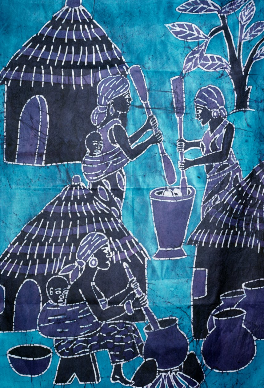 Tela confeccionada con técnica batik, artesanía de Togo de School African