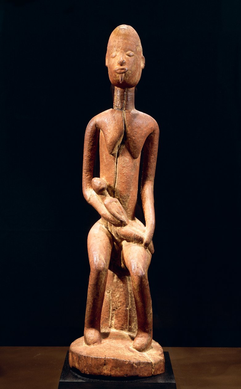 Escultura de madera que representa a Madre e Hijo, por el Maestro de la Maternidad Roja, altura 59 cm, arte tribal Dogon Malí de School African