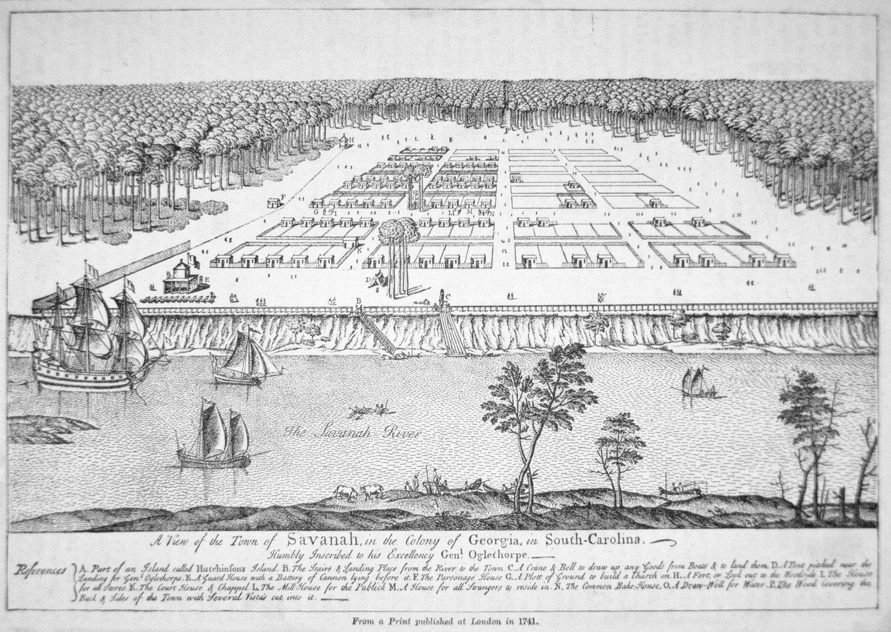 Vista de Savannah, Georgia en 1741 de School American