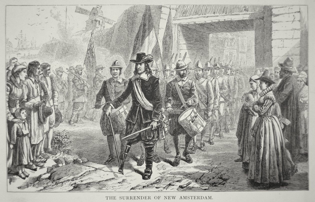 El gobernador Peter Stuyvesant rinde Nueva Ámsterdam a los británicos en 1664 de School American
