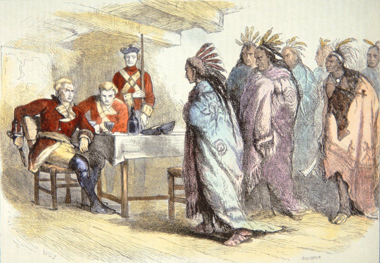 Pontiac visita al Mayor Gladwin en el Fuerte Detroit en 1763 de School American